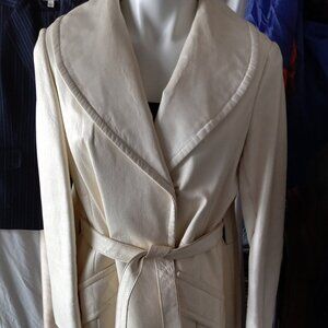 VINTAGE 60'S WHITE LEATHER KNEE LENGTH PEACOAT